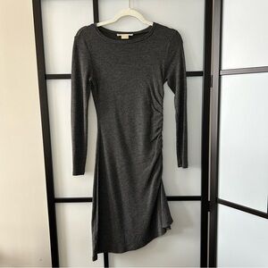 [0] Micheal by Micheal Kors Dark Grey Wool Blend Long Sleeve Midi Dress